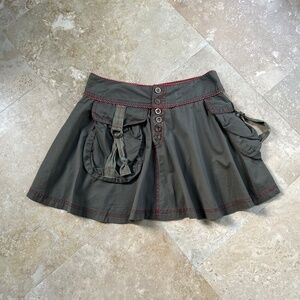 Morgan De Toi Mini Green Army Skirt with Red Stitches and Embroidery, Size XL